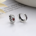 wholesale S925 Sterling Silver Retro Antique Hollow Floral Pattern Exquisite Red and Blue Resin Enamel Versatile Elegant Earrings-0-0