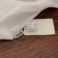 wholesale S925 Sterling Silver Geometric Square Mesh Earrings Women's French Hollow-Out Large Ear Hoops-0-3