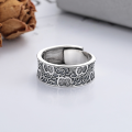 wholesale S925 silver retro antique heavy workpattern exaggerated style wide band design matte open ring-0-1