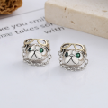 wholesale S925 Sterling Silver Creative Movable Glasses French Bulldog Gentleman Dog Stud Earrings Euro-American Hip Hop Punk Style Earrings-0-0