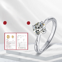 wholesale S925 Sterling Silver Four-Prong Round D Color Moissanite Ring with Certificate, 1 Carat Moissanite Engagement Ring-1 carat moissanite ring  US size 10 (China size 22)