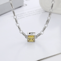 wholesale S925 Sterling Silver Korean-style Creative Large Zircon Sugar Cube Color-blocking Hollow-out G Letter Trendy Necklace-0-0