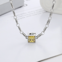 wholesale S925 Sterling Silver Korean-style Creative Large Zircon Sugar Cube Color-blocking Hollow-out G Letter Trendy Necklace-YL436/approx. 25.8g 925 silver