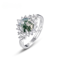 wholesale S925 Sterling Silver European and American New Fashion Popular Moss Ring for Women, Inlaid with Moss Agate, Wholesale from Manufacturers-0-0