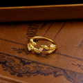 wholesale S925 sterling silver gold-plated hollow-out leaf set rings for women, trendy and unique Korean Japanese Instagram style-0-3