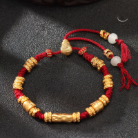 wholesale Gold-plated 925 Silver Braided Bracelet with Lucky Beads and Red Cord, Handcrafted Woven Rope Bracelet with a Light Luxury and High-End Feel-Red rope bracelet
