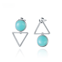 wholesale 925 Silver Designer High-End Gemstone Earrings, Geometric Minimalist Style Green Agate Stud Ear Drops-Green agate earrings