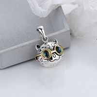 wholesale S925 Sterling Silver Trendy 3D Cartoon Big Head Big Eyes Cat Pendant Necklace Street Hip-hop Accessory-081PF/single pendant about 12.5g 925 sterling silver