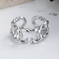 wholesale S925 Sterling Silver Irregular European-style Interlocking Link Chain Open Ring Hip Hop Punk Ring for Women-0-1