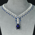 wholesale 925 Silver Gold-Plated Chain with High-Carbon Diamond and Royal Blue Teardrop for Graduation Ceremony Dress Jewelry Women's Necklace-0-1