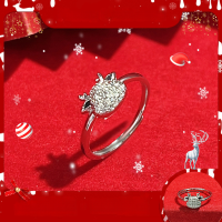 wholesale S925 Sterling Silver New Style "Deer with You" Adjustable Ring for Women with Inlaid Deer, Fashionable and Light Luxury Christmas Gift-Deer inlaid ring/approx. 1.54g>JZ013411 sterling silver