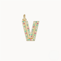 wholesale S925 Sterling Silver Luxury 26-letter Colored Zircon Initial Pendant, Cross-border Choker Necklace For Women-Gold Pendant-V