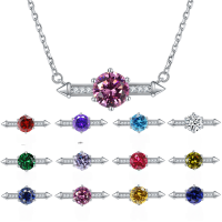 wholesale 925 Sterling Silver Garnet Zircon Six-Prong Diamond Pendant Necklace for Women, Small Batch Designed Ins Collarbone Chain Wholesale-Medium Purple Blue [February] 925 Silver