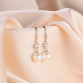 wholesale S925 Silver Korean-style Pearl Earrings for Women, Simple and Elegant Long Drop Beaded Earrings with Diamond Accents, Fashion Jewelry-0-3