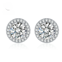 wholesale Metal material first: Stunning zirconia set in a classic round full-drill earring design, the Mu Jing Jewelry new model exudes an elegant and noble-E218 White Diamond &gt;925 Silver