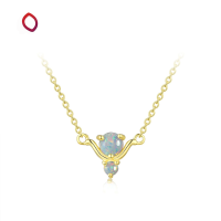 wholesale S925 Silver Korean Style Round Synthetic Opal Necklace Women's White Opal Simple Fashion Jewelry Necklace-17B White Opal Reddish White &gt; with cross-stitched chain // Total length (16+2) inches