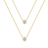 wholesale S925 Sterling Silver Double Layered Stackable Classic Single Zircon Pendant Necklace-Gold 925 silver