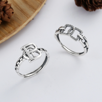 wholesale S925 Sterling Silver European and American Minimalist Letter Hollow-Out Interlocking Hip-Hop Style Personalized Street Open Ring for Women-YFJ355/B model is about 2.1 grams. The opening is adjustable.