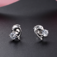 wholesale S925 Sterling Silver Korean Version Small Fresh Style Elegant Dolphin-Shaped Stud Earrings with Zirconia, Creative Niche Christmas Gift-00588-Platinum 925 Silver