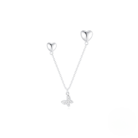 wholesale S925 Sterling Silver Star Moon Tassel Chain Inlaid Zircon Earrings, Korean Style Heart Unique Design Bright Silver-Single silver plated #2 925 silver