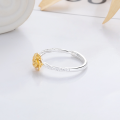 wholesale S925 Silver Fashion Korean Japanese Twist Pattern Gold Flower Personality Temperament Minimalist Style Trendy Versatile Open Ring-0-2