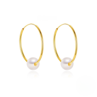 wholesale 925 Sterling Silver Exaggerated Large Hoop Earrings With Pearls, Hot-selling In Europe And America, Ins Trendy Minimalist Style-Gold-outer diameter 25MM 925 silver