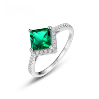wholesale S925 Sterling Silver New European and American Light Luxury Cultivated Emerald Ring for Women, Set with Colored Gemstones, Wholesale from Manufacturers-Cultured Emerald (Princess Cut 6*6MM/1CT) HK14#