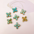 wholesale S925 gold-plated silver natural turquoise four-leaf clover oval accessory bracelet necklace charm DIY semi-finished product-0-1