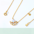 wholesale 925 Silver Japanese Retro Style Synthetic Opal Star Moon Necklace Minimalist Fashion Moon Goddess White Zircon Necklace Wholesale-0-0