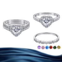wholesale S925 Sterling Silver 1-carat Heart-shaped Moissanite Ring Women's Jewelry Three-piece Set High-end Silver Accessories-6.5mm Heart-Shaped 1 Carat Moissanite Ring (White) Size 5