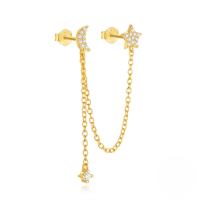 wholesale S925 Sterling Silver Asymmetric Star And Moon Earrings With Opal, Rhinestones, And Fringe Design-Single gold#1&gt;925 silver