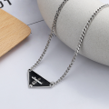 wholesale S925 Sterling Silver Korean Retro Trendy Resin Black Triangle English Pendant Unisex Necklace-0-0