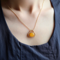wholesale S925 silver gold-plated with natural raw ore old wax pendant, mustard yellow amber, minimalist fashion women's necklace-0-3