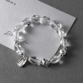 wholesale 925 Sterling Silver Exquisite Niche Irregular White Crystal Square Pendant Cat's Eye Beaded Elastic Bracelet S7417-0-0