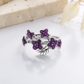 wholesale S925 Sterling Silver Vintage Resin Enamel Floral Garden Style Fresh and Versatile Open Ring-0-2