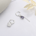 wholesale S925 silver AB-style purple zirconia heart asymmetrical ear cuff, trendy sweet-cool style, ins-inspired earrings for women-0-2