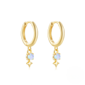wholesale S925 Sterling Silver Star Opal Inlaid with Diamond Fire Opal Ear Hoops, Hot Cross-borderINS Style Earrings-0-5