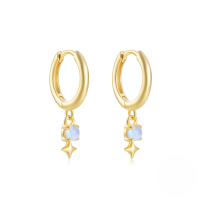 wholesale S925 Sterling Silver Star Opal Inlaid With Zircon Fire Opal Ear Hoops, Hot Cross-borderins Style Earrings-Gold 925 silver