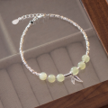 wholesale S925 Sterling Silver Temperament Bamboo Leaf Green Stone Crushed Silver Bracelet, Luxurious and High-End Women's Hand Accessory S6441-0-4