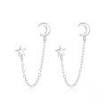 wholesale S925 Sterling Silver Versatile Star and Moon Chain Tassel Earrings, Korean Style-0-5