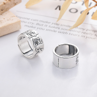 wholesale S925 Silver Antique Vintage Cloud Tide Pavilion "Heaven Rewards the Diligent" Trendy Fashion Minimalist Niche Design Versatile Ring-YJ1170/matt finish about 11g opening adjustable