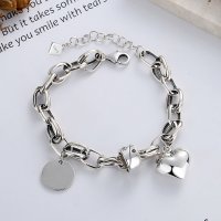 wholesale S925 Sterling Silver Vintage Oxidized Silver Mixed Thick Chain 3D Heart English Tube Bead Trendy Bracelet-YS125/approx. 14g>925 silver