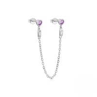 wholesale 925 Sterling Silver Geometric Zircon Accent Heart Tassel Hoop Earrings-Single platinum #1 925 silver