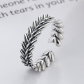wholesale S925 Sterling Silver Rustic Style Elegant Wheat Ear Open Ring Vintage Ins Trend Index Finger Ring-0-0
