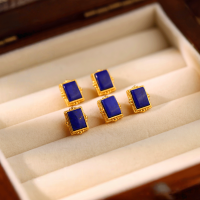 wholesale Gold-plated 925 ancient silver fittings set with natural rectangular lapis lazuli spacer beads, back cloud pendant for DIY jewelry accessories-Rectangular lapis lazuli