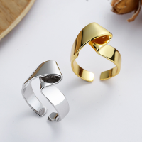 wholesale S925 Sterling Silver Irregular Smooth Twist Open Ring INS-DJ1029/white gold about 3.2g &gt; opening adjustable