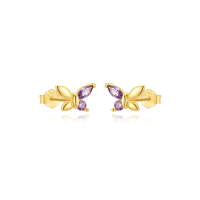 wholesale S925 Sterling Silver Geometric Smooth Butterfly Zircon Stud Earrings, Korean Minimalist Design-Gold#5 925 silver