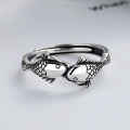 wholesale S925 Sterling Silver Ethnic Style Koi Fish Ring Fashionable and Unique Vintage Money and Annual Abundance Ring for Women-0-1