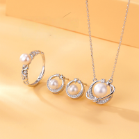 wholesale S925 Sterling Silver Happy Planet Necklace Women's Small Design Fresh Stud Earrings Ring Jewelry Set-Planet Ring/approx. 2.01g>JZ015541