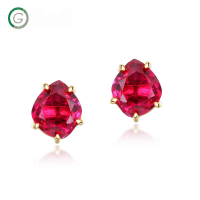 wholesale S925 Sterling Silver Geometric Red Corundum Stud Earrings for Women, Minimalist Korean and Japanese Style Fashion, Small Batch Wholesale-10K gold + swimming paint  925 silver
